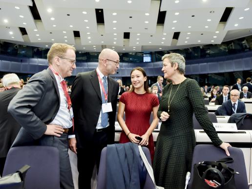 Magrethe Vestager, Boštjan Jazbec and Guntram Wolff