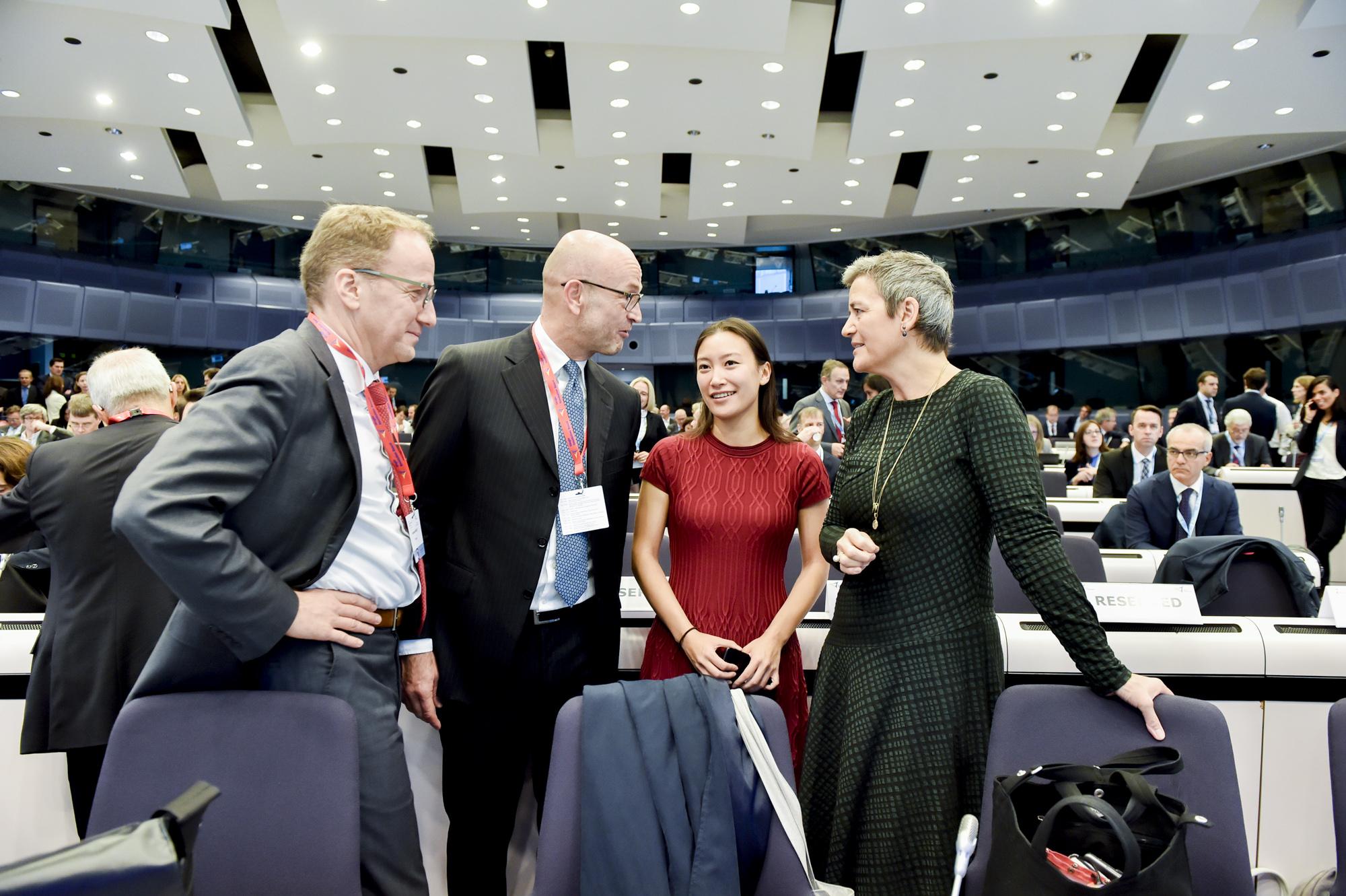 Magrethe Vestager, Boštjan Jazbec and Guntram Wolff